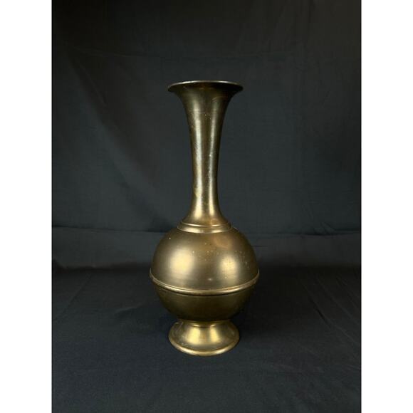 Other - 12" Mid-Century Vintage Solid Tapered Brass Vase Urn Hand Made in India